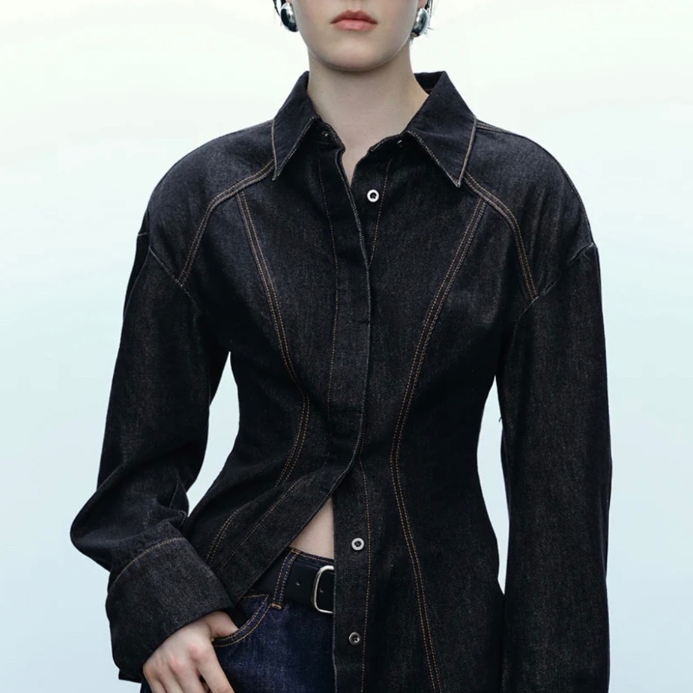 Urban Revivo Drop Shoulder Sleeve Skinny Denim Shirt Size L